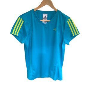 Adidas Climalite V Neck Short Sleeve Athletic Pullover Tee Turquoise Teal Large